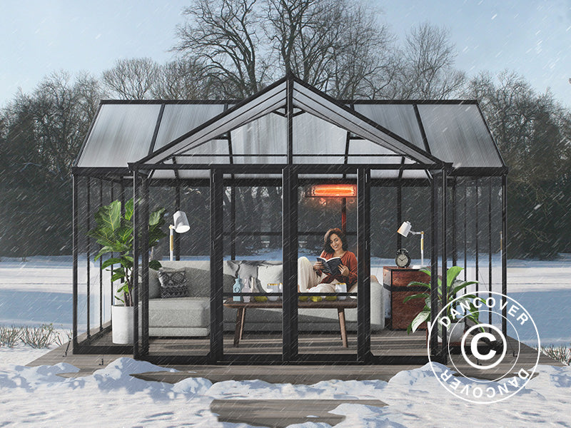 Serre orangerie en polycarbonate Triomphe avec base, 17,1m², Palram/Canopia, 4,5x3,8x2,69m, Noir