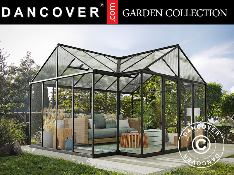 Serre orangerie en polycarbonate Triomphe avec base, 17,1m², Palram/Canopia, 4,5x3,8x2,69m, Noir