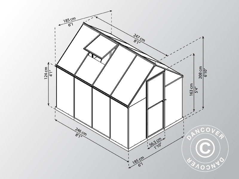 Serre en polycarbonate 4,6m², Palram/Canopia, 1,85x2,47x2,08m, Gris