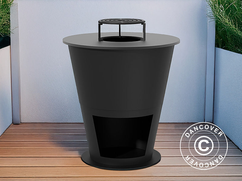 Braciere con vano per la legna, Ø74,5x80cm, Nero