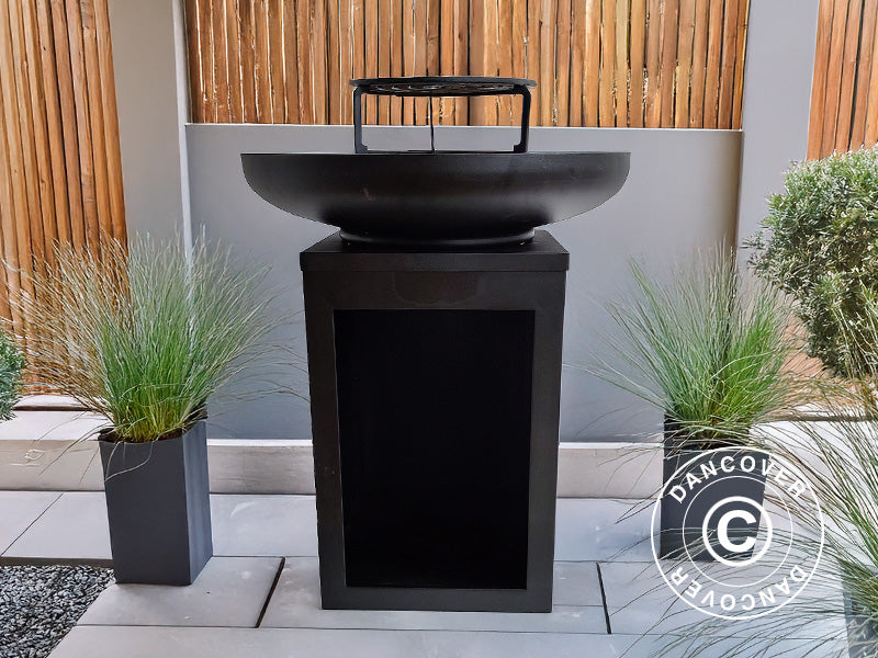 Braciere con vano porta legna, Ø60x73cm, Nero