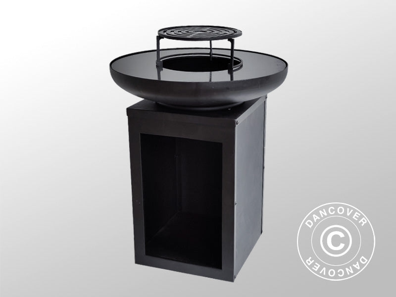 Braciere con vano porta legna, Ø60x73cm, Nero