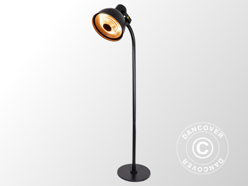 Chauffage de terrasse SENSUI sur pied avec télécommande, 2 lampes halogènes, 2000W, Noir