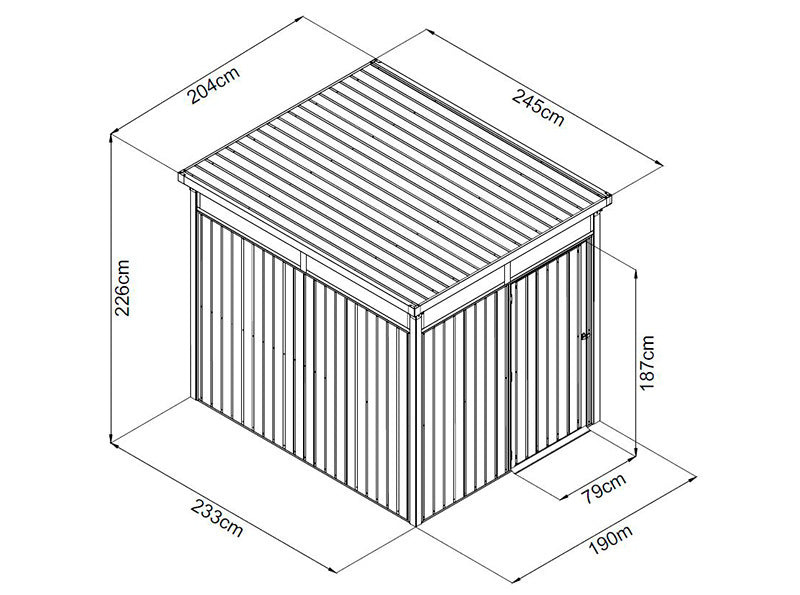 Abri de jardin avec lucarne + surplomb, 4,9x2,45x2,26m, 12,0m², Anthracite