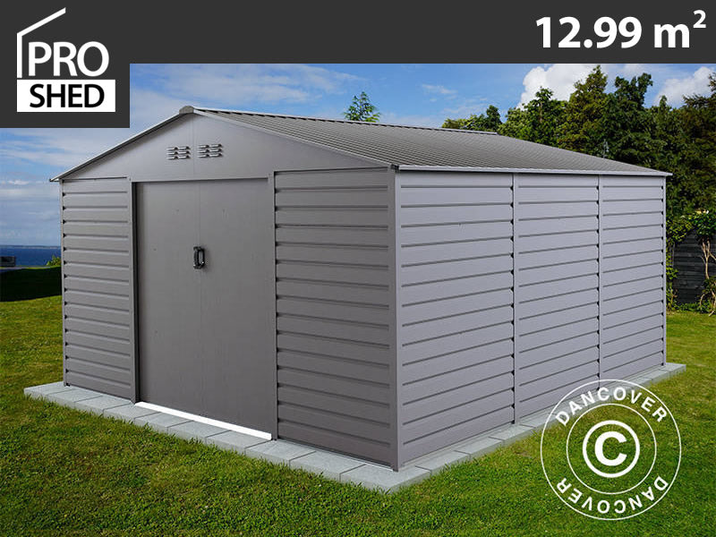 Geräteschuppen 3,4x3,82x2,05m, 12,99m², ProShed®, Aluminium Grau