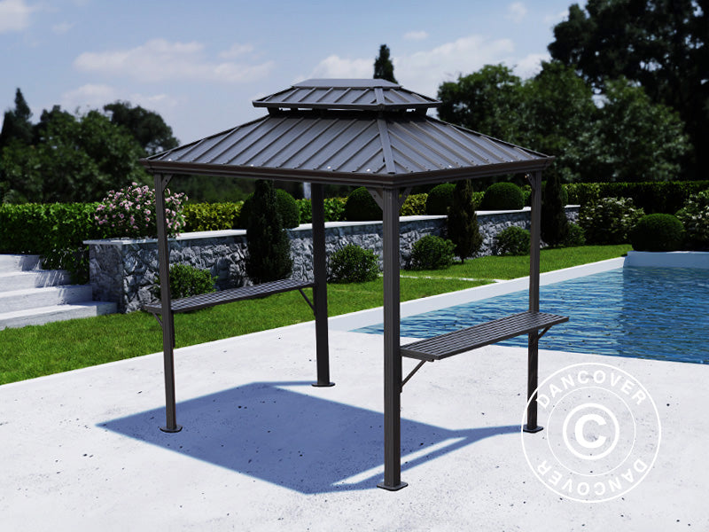Gazebo da giardino barbecue San Antonio Alu+, 2,4x1,8m, Nero