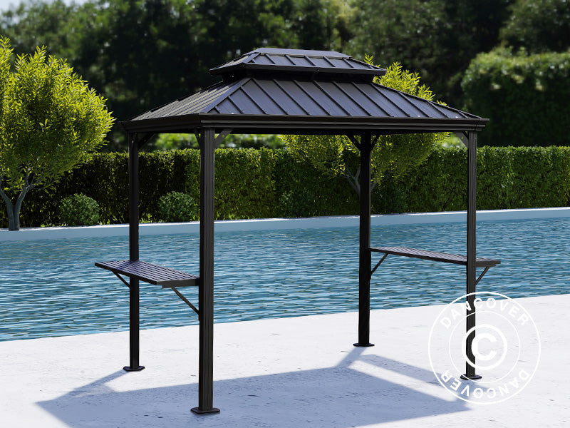 Gazebo da giardino barbecue San Antonio Alu+, 2,4x1,8m, Nero