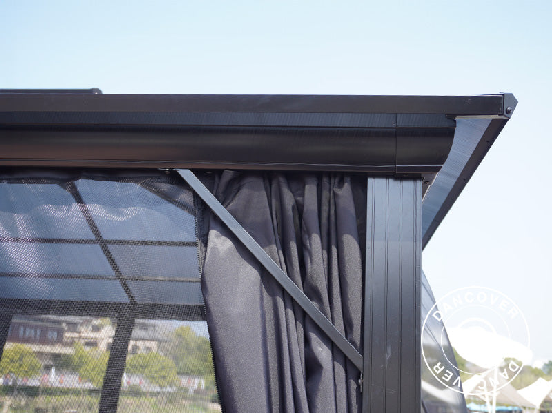 Gazebo Santa Ana Alu+ con tende e zanzariera, 3,65x6m, Nero