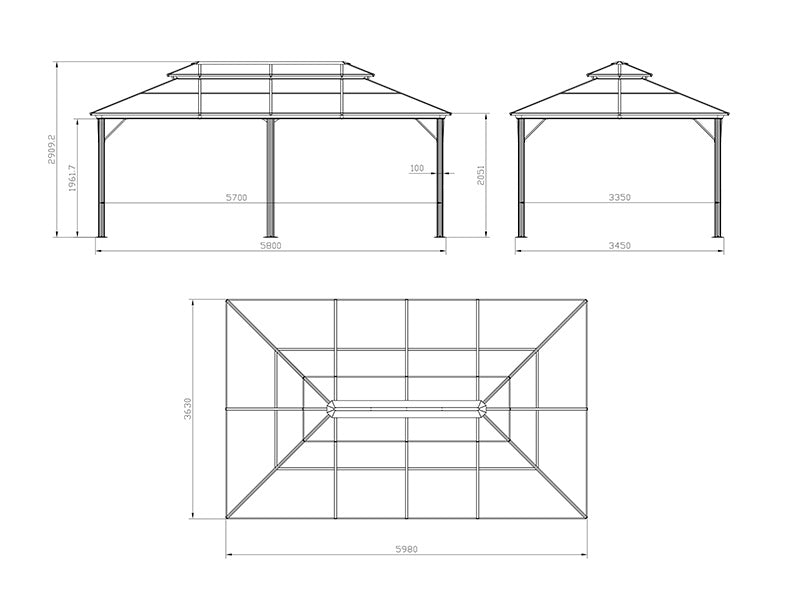 Gazebo Santa Ana Alu+ con tende e zanzariera, 3,65x6m, Nero