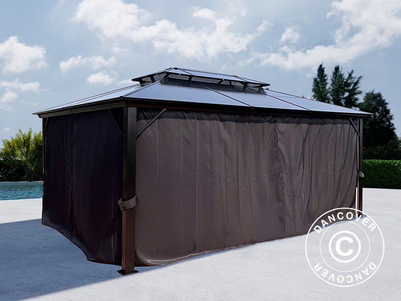 Gazebo Santa Ana Alu+ con tende e zanzariera, 3,65x4,85m, Nero