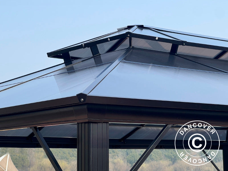 Gazebo Santa Ana Alu+ con tende e zanzariera, 3,65x4,85m, Nero