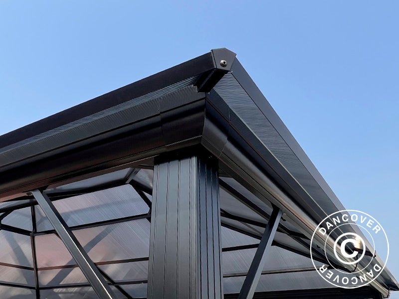 Gazebo Santa Ana Alu+ con tende e zanzariera, 3,65x4,85m, Nero