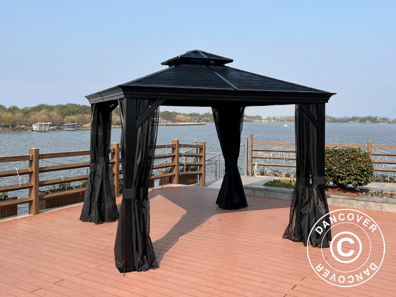 Gazebo San Bruno Alu+ con tende e zanzariera, 3x3m, Nero