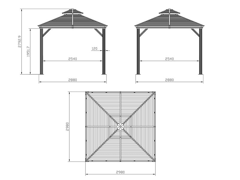 Gazebo San Bruno Alu+ con tende e zanzariera, 3x3m, Nero
