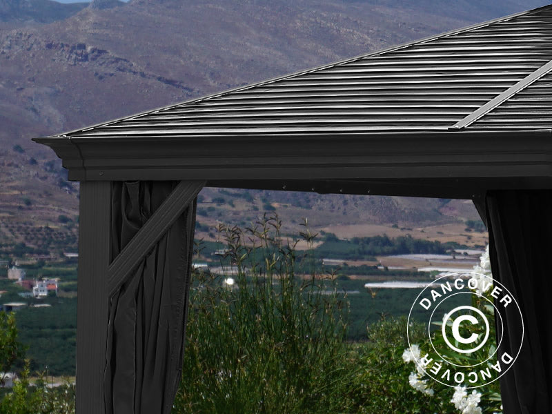 Gazebo San Bruno Alu+ con tende e zanzariera, 3x4m, Nero