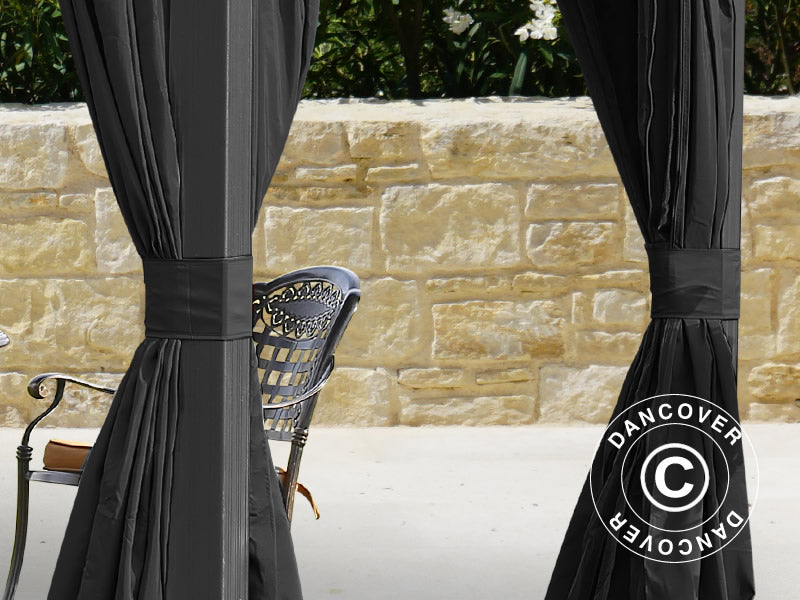 Gazebo San Bruno Alu+ con tende e zanzariera, 3x4m, Nero