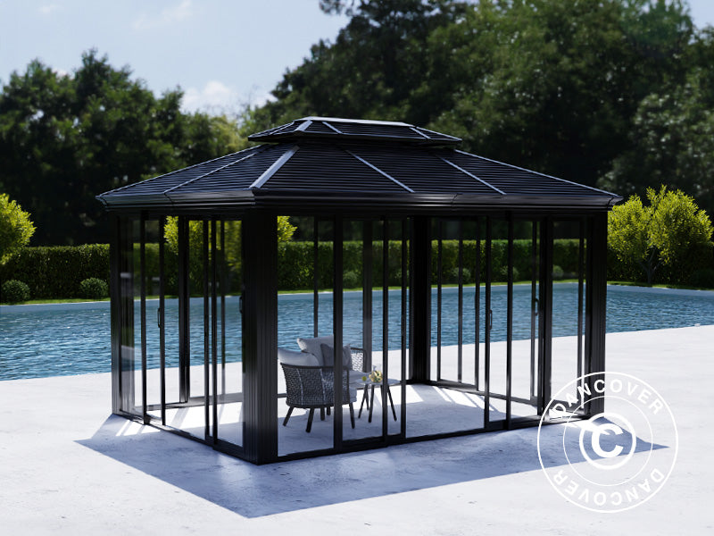 Gazebo da giardino San Bruno Alu+ con pareti laterali, 3x4m, Nero