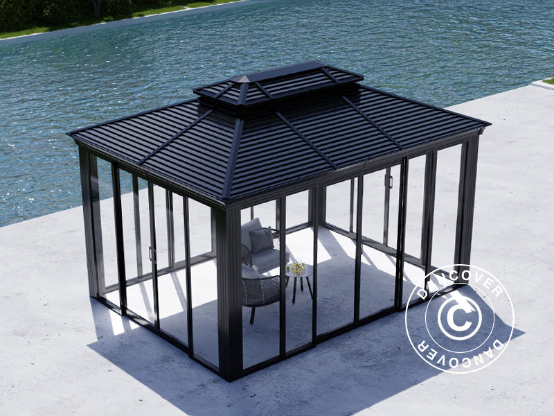 Gazebo da giardino San Bruno Alu+ con pareti laterali, 3x4m, Nero