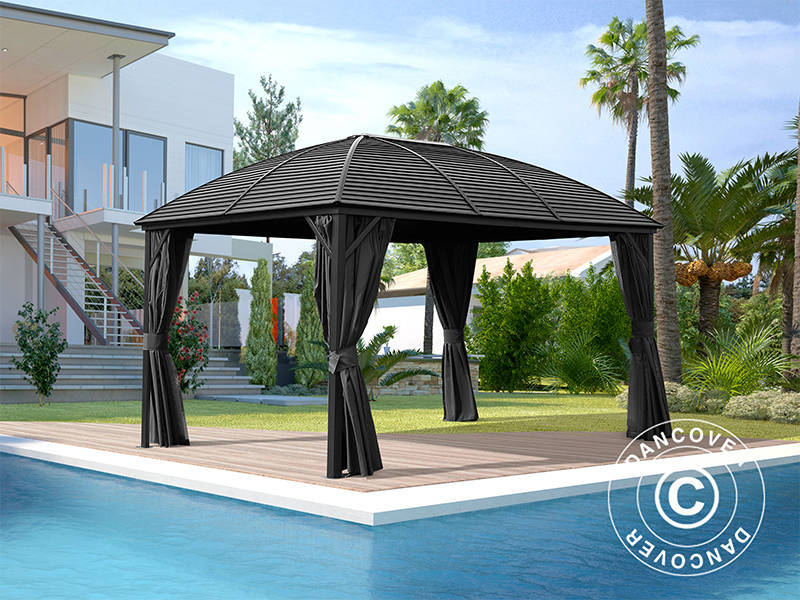 Gazebo San Jose Alu+ con tende e zanzariera, 3x4m, Nero