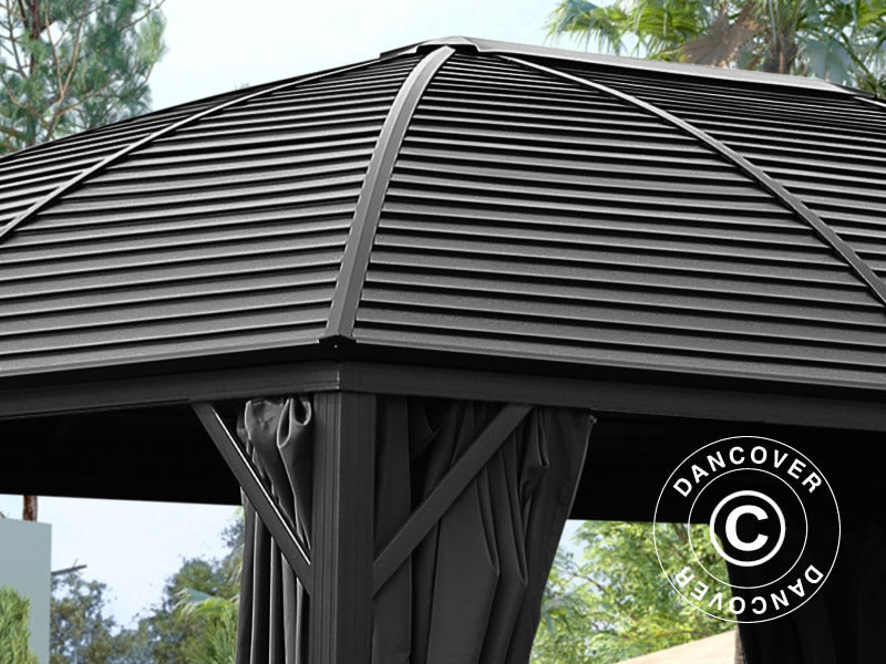 Gazebo San Jose Alu+ con tende e zanzariera, 3x4m, Nero