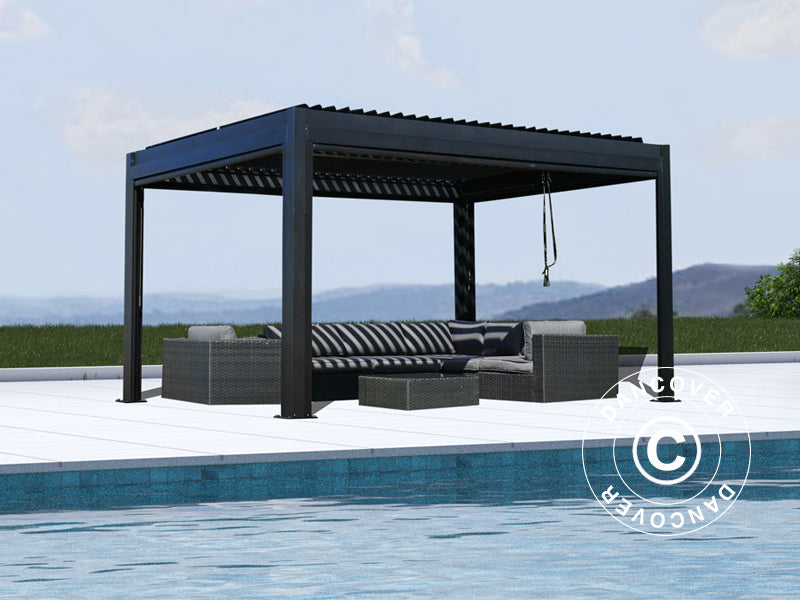 Gazebo pergola bioclimatico San Pablo Alu+, 3x4m, Nero