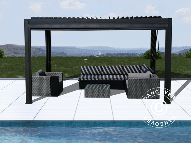 Gazebo pergola bioclimatico San Pablo Alu+, 3x4m, Nero