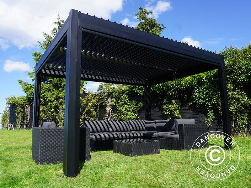 Gazebo pergola bioclimatico San Pablo Alu+, 3x4m, Nero