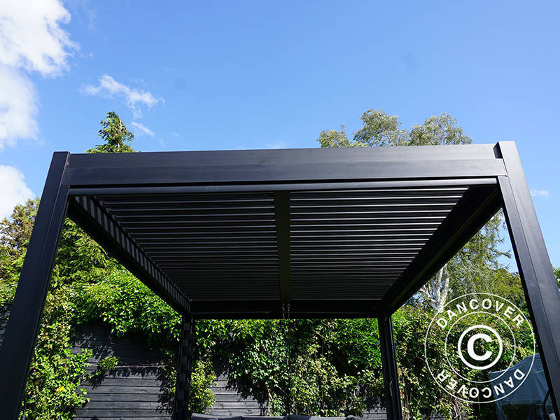 Gazebo pergola bioclimatico San Pablo Alu+, 3x4m, Nero