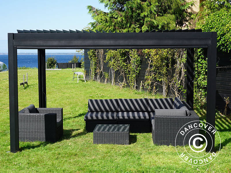 Gazebo pergola bioclimatico San Pablo Alu+, 3x4m, Nero
