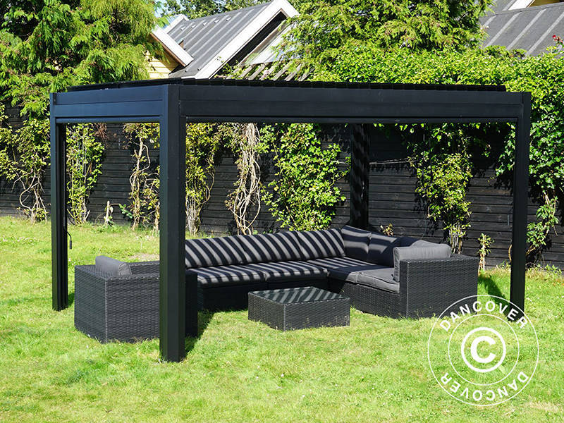 Gazebo pergola bioclimatico San Pablo Alu+, 3x4m, Nero