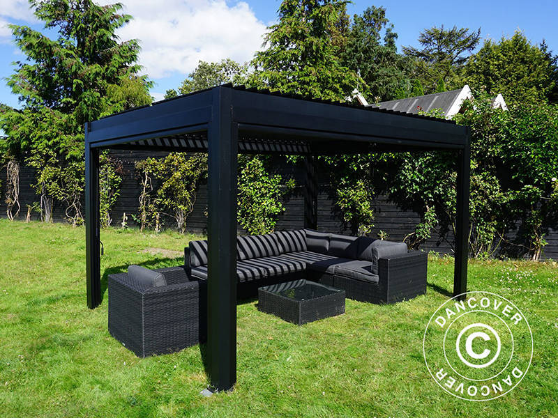 Gazebo pergola bioclimatico San Pablo Alu+, 3x4m, Nero