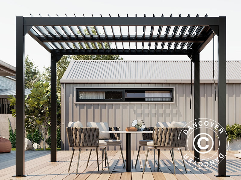 Gazebo pergola bioclimatico San Pablo Alu+, 3x3m, Nero