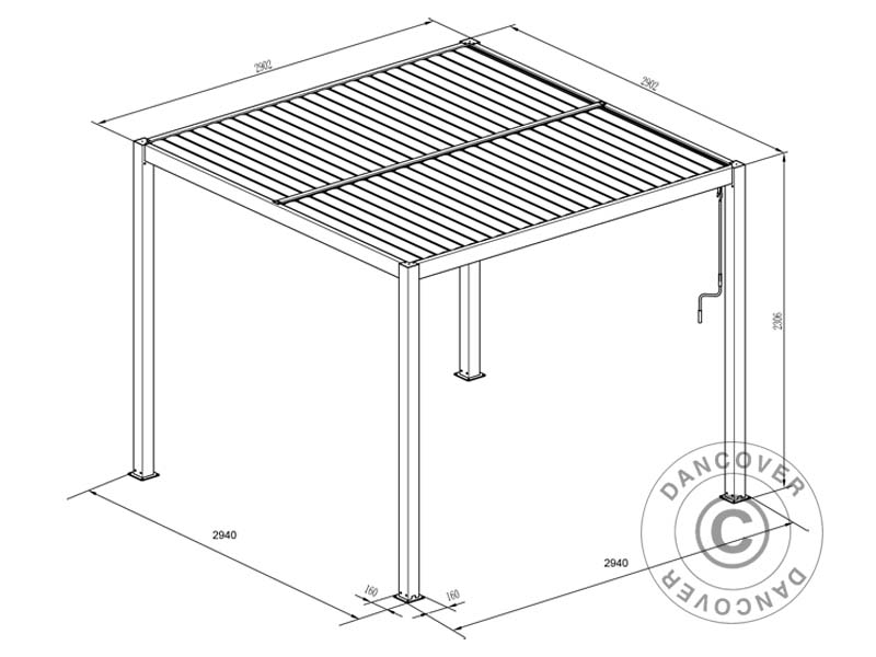 Gazebo pergola bioclimatico San Pablo Alu+, 3x3m, Nero