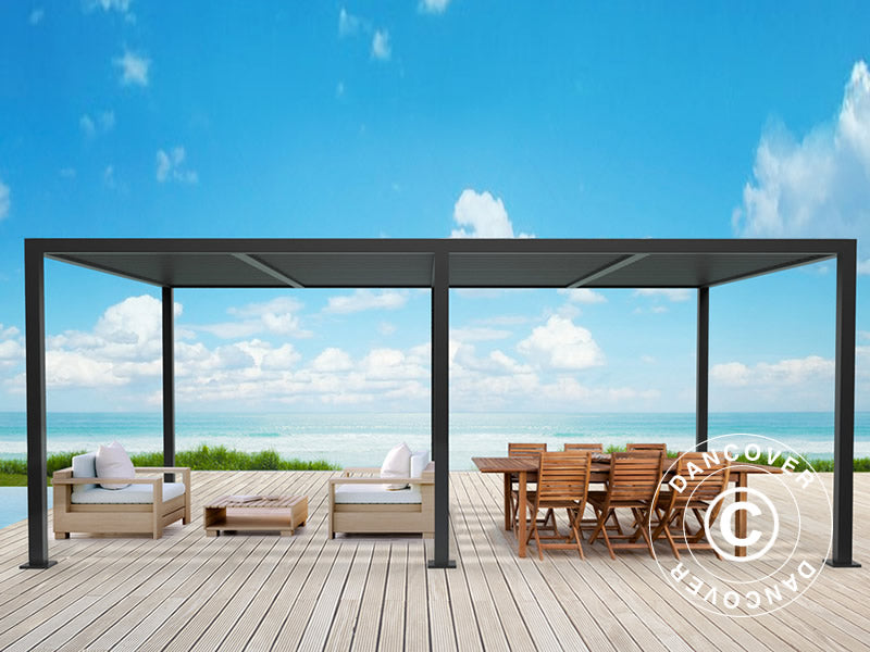 Gazebo pergola bioclimatico San Pablo Alu+, 3x5,8m, Nero