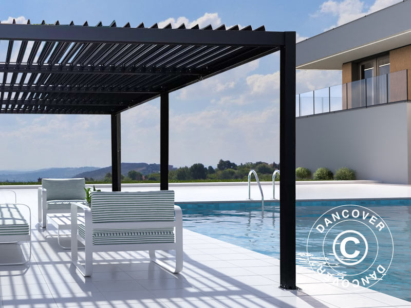 Gazebo pergola bioclimatico San Pablo Alu+, 4x5,8m, Nero