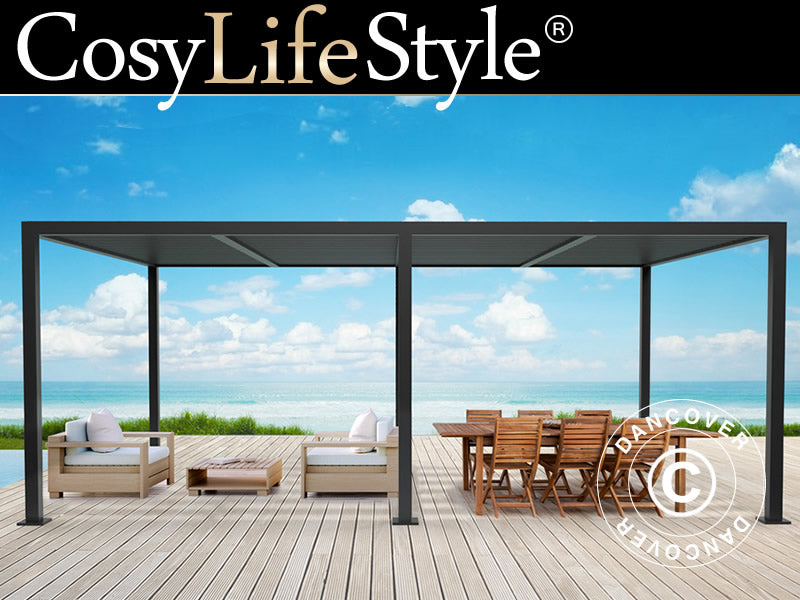 Gazebo pergola bioclimatico San Pablo Alu+, 4x5,8m, Nero