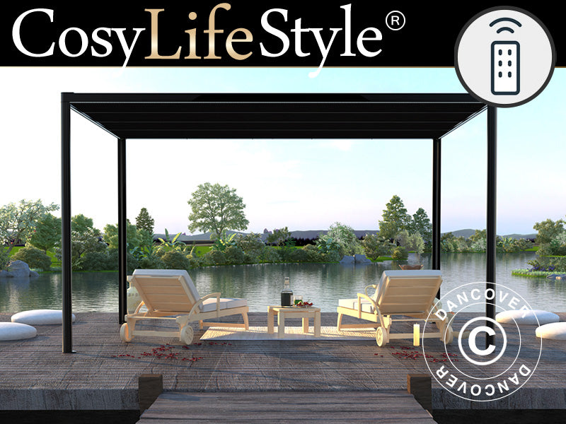 Gazebo Pergola San Fernando, 4x4m, Nero/Grigio Scuro