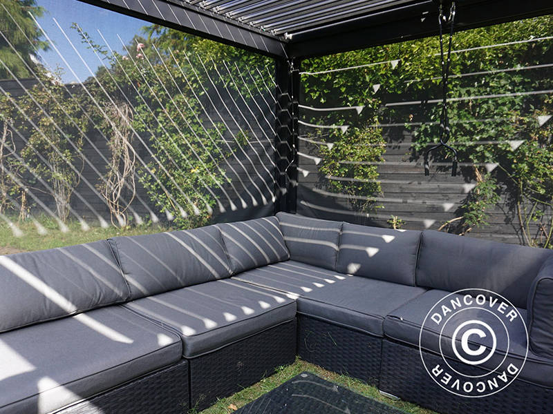 Tonnelle de jardin bioclimatique San Pablo Alu+, 4x4m, avec 4 parois latérales, Noir