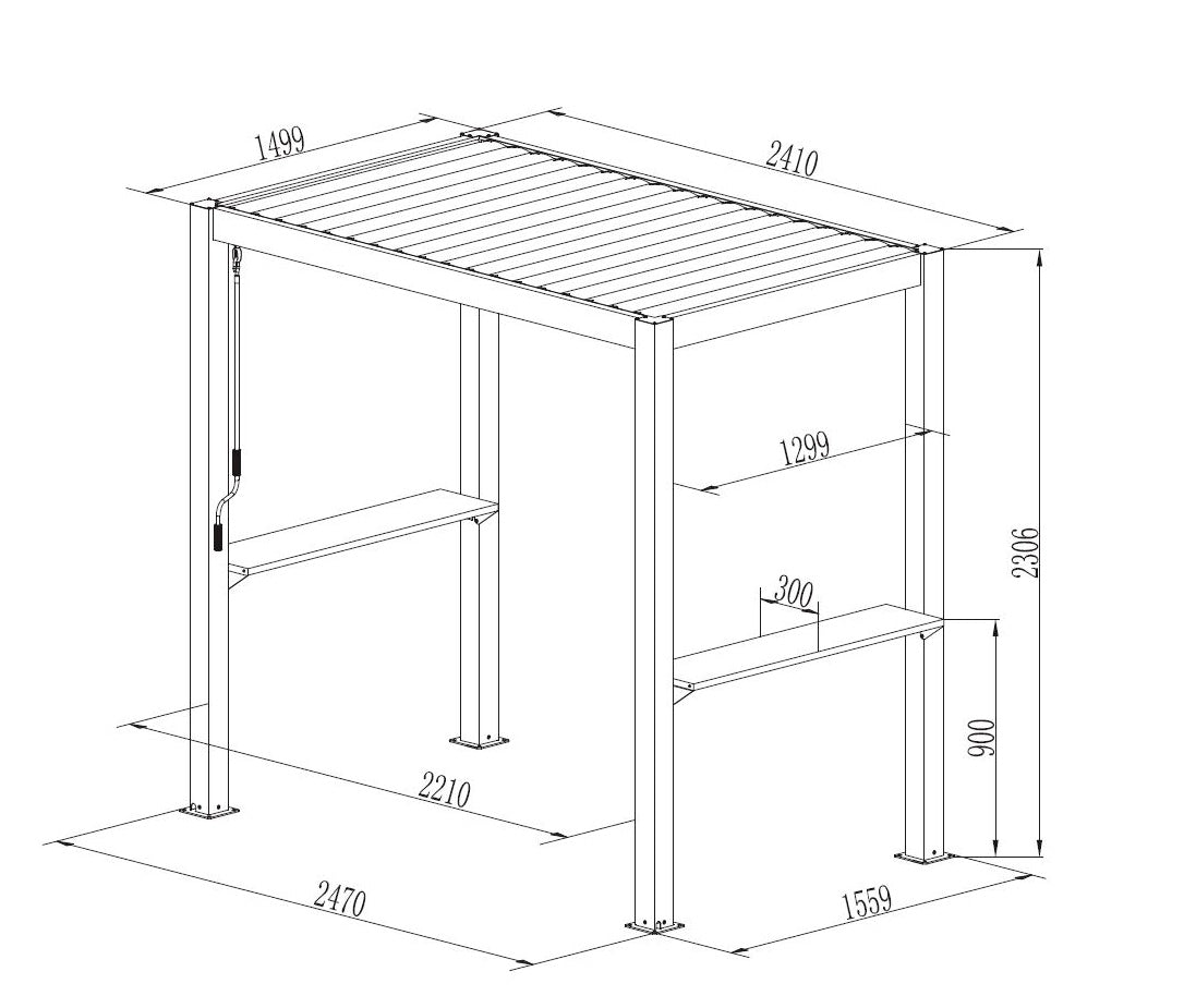 Pergola San Juan per barbecue, 2,5x1,5x2,3m, Nero