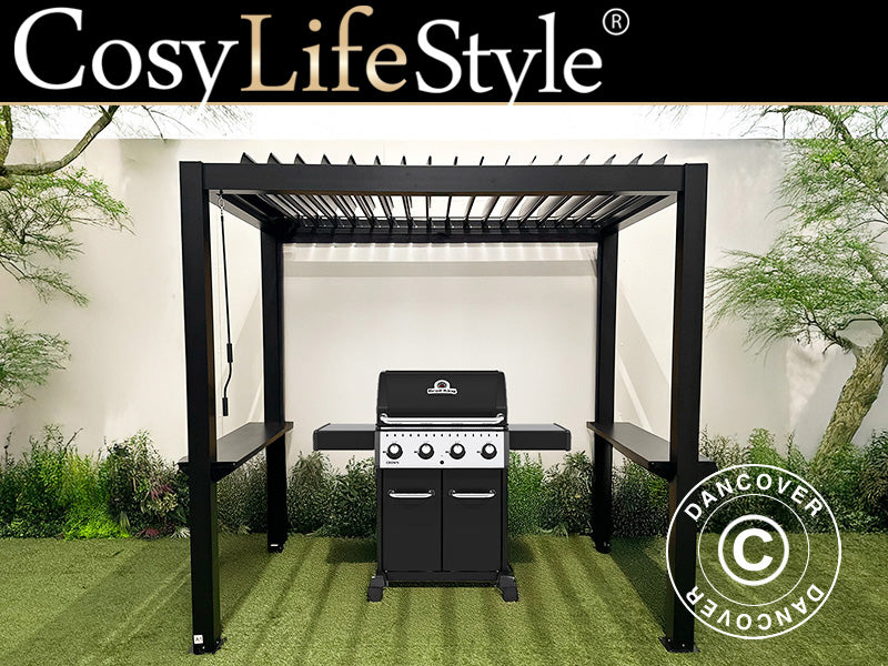 Pergola San Juan per barbecue, 2,5x1,5x2,3m, Nero