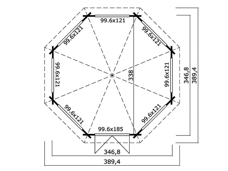 Tonnelle en bois Lorraine, octagonale 3,47x3,47x3,45m, 44mm, Gris foncé