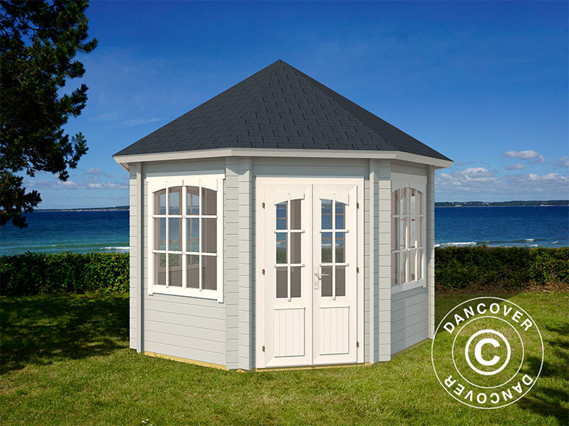 Gazebo in legno Lorraine, ottagonale 3,47x3,47x3,45m, 44mm, Grigio Chiaro