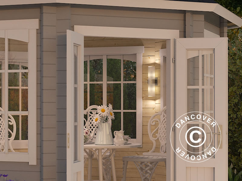 Gazebo in legno Lorraine, ottagonale 3,47x3,47x3,45m, 44mm, Grigio Chiaro