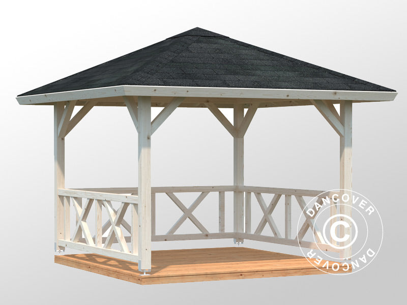 Gazebo in legno con pavimento in legno, 3x3x3,23m, 9m², Naturale