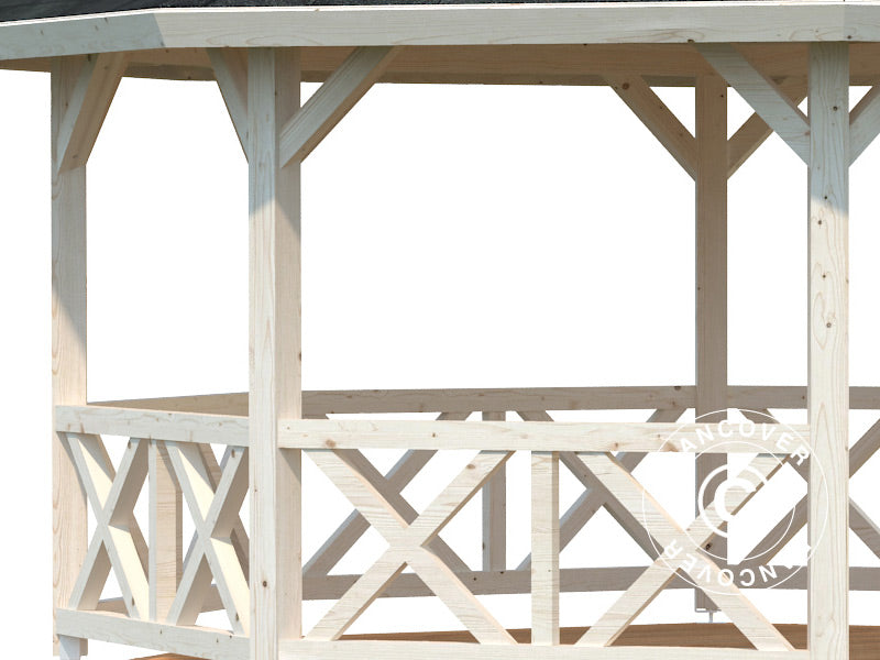 Tonnelle en bois avec plancher en bois, 4,65x4,65x3,46m, 18m², Naturel