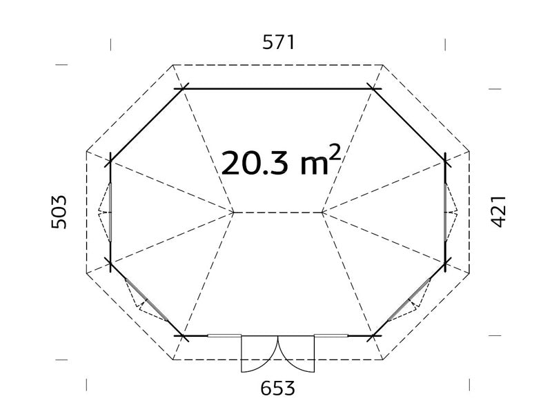 Tonnelle en bois avec plancher, 5,71x4,21x3,71m, 20,3m², Naturel