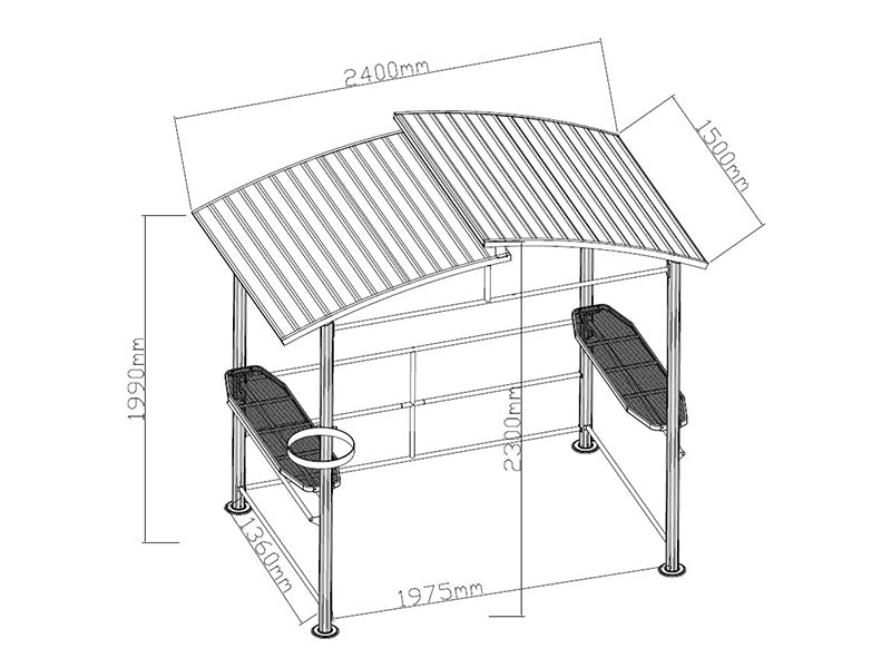 Grillpavillon Luna, 2,4x1,5x2,3m, Schwarz