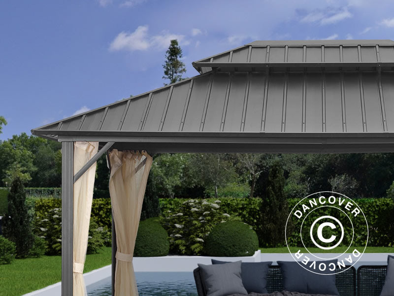 Gazebo San Francisco con tende e zanzariera, 3,65x4,85m, Nero/Ecru