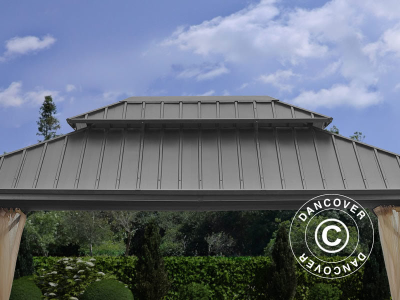 Gazebo San Francisco con tende e zanzariera, 3,65x4,85m, Nero/Ecru