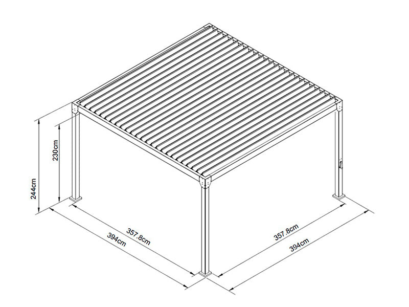 Pergola bioclimatique Monterey, 4x4m, avec rideaux et moustiquaire, Noir